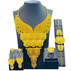24K Vergoldete Feine Indische Braut-Hochzeits-Schmucksets Dubai Schmuck <span class=keywords><strong>Saudi</strong></span>-Armband Lange Quastenkette - Product Image 4