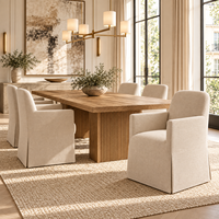 Fauteuil de salle à manger rembourré avec jupe longue, tissu tissé croisé, chaise de salle à manger moderne minimaliste avec jupe