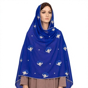 Pañuelo de chifón para mujer al por mayor, bordado floral, borde festoneado, ligero, transpirable, modesto, tipo chal, OEM a granel - Product Image 1