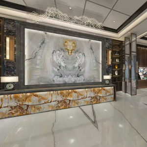 Piedra Natural pulida esmaltada oro blanco piedra de mármol de lujo Impresión de <span class=keywords><strong>Roma</strong></span> losa de mármol personalizada para encimeras - Product Image 1