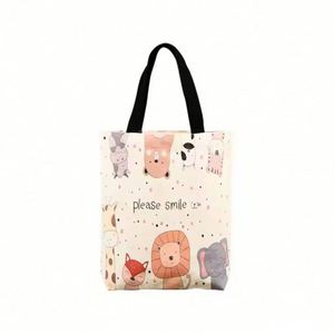 Natural Extra Large <b>Canvas</b> <b>Tote</b> Bag Custom Cartoon Pattern Stylish Reusable Shoulder Shopping Gift with Logo Printing - Product Image 5