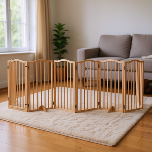 Ensemble de 6 barrières pour animaux de compagnie en bois de peuplier naturel, enclos intérieur pour animaux, design rectangulaire moderne - Product Image 2