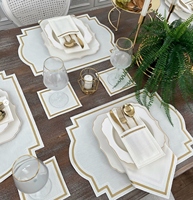 Serviettes de table en coton et lin personnalisées, avec bordure dorée brodée, style classique pour mariage, restaurant, dîner, logo inclus