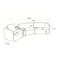 Canapé modulaire en cuir véritable incurvé de luxe à trois places, en forme de L, avec table d'appoint pour maison contemporaine