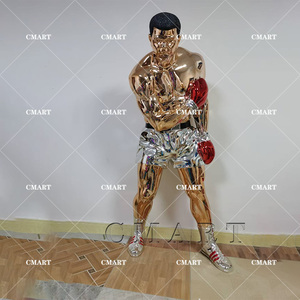 Grande statue de boxeur Ali en chrome sur mesure grandeur nature, sculpture d'athlètes en électroplaqué, art pop, ornements de sportifs célèbres - Product Image 6