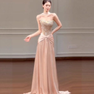Strapless Sequined Evening Gown Empire Waist Mermaid Tail Elegant Bridal Emcee Dress Coming Of Age Ceremony - Product Image 5