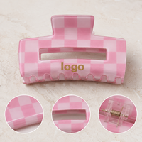 Pince à cheveux en acrylique à carreaux transparente de 8 cm avec logo personnalisé Ume, pince à cheveux rectangulaire à maintien fort, accessoires pour cheveux en gros