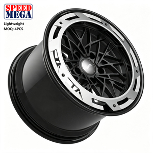 Jantes en alliage léger Speed Mega Mesh Design, finition noir brillant, face usinée argentée, jantes de voiture de luxe sportives - Product Image 2
