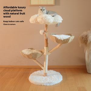 Tiragraffi Moderno in Legno Naturale da Frutto Tutto in Uno Albero per Gatti in Legno Massello con Nido in Rattan per Gatti di Grossa Taglia Fornitura Diretta dalla Fabbrica - Product Image 3