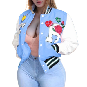 Personnalisé décontracté Chic vêtements vestes 2024 nouveau Pu cuir manches Jersey universitaire femmes Streetwear broderie Baseball <span class=keywords><strong>veste</strong></span> - Product Image 1