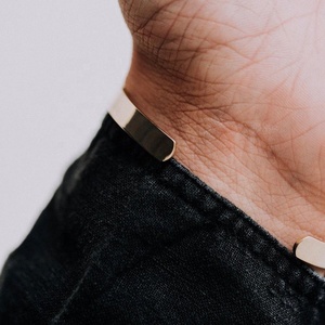 Men's <b>Fashion</b> C-shaped Open Bangle Adjustable Stainless Steel Gold Plated <b>Cuff</b> <b>Bracelet</b> No Words Anniversary - Product Image 3