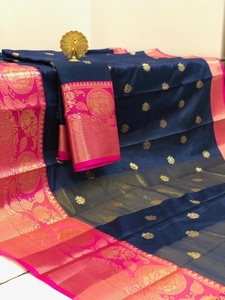 Sari de Seda Viscosa y Algodón Banarasi para Mujer, Tradicional de la India del Sur, para Bodas y Fiestas, con Trabajo Zari y Diseño Moderno - Product Image 3