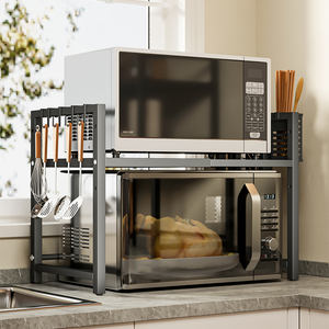 Rak penyimpanan meja Oven <span class=keywords><strong>Microwave</strong></span>, dapat ditarik baja karbon lapisan tunggal untuk dapur dengan kait pisau - Product Image 2