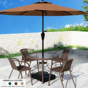Conjunto de Comedor Metálico Grande para Exteriores, 4 Sillas, Mesa de Vidrio con Sombrilla, Muebles de Jardín para Hotel o Villa - Product Image 1