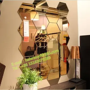Specchio autoadesivo in bronzo decorativo per la casa all'ingrosso/piastrelle a specchio esagonale/piastrelle a specchio a mosaico 18x21