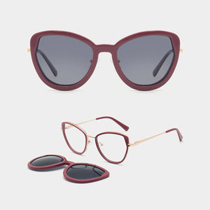 Lunettes de soleil polarisées à <span class=keywords><strong>clip</strong></span> magnétique œil de chat pour femmes, monture métallique et acétate, style rétro, haute qualité - Product Image 1