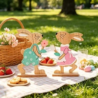 Figurines de Lapins de Pâques en Bois, Paire Garçon Fille, Décoration Printanière pour Table et Étagère, Cadeau Maison, Fait Main en Bois Naturel, 21cm