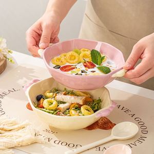 Tazones de cerámica estilo crema con esmalte de color, aptos para microondas, de alto valor estético, para sopa, yogur y desayuno, con doble asa, ideales para cumpleaños. - Product Image 2