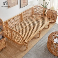 Sofá Cama Doble de Madera Maciza Moderna para Hotel u Hogar, con Ratán Natural, para Tres Personas, Impermeable, con Protección Solar, Chaise Longue de Descanso
