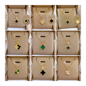 Collar de Trébol de Cuatro Hojas de <span class=keywords><strong>Acero</strong></span> Inoxidable con Cristales, Diseño de Moda, Chapado en Oro de 18K, Joyería de Lujo, Cadena Resistente al Deslustre - Product Image 1