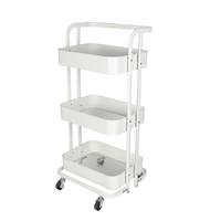 Chariot de rangement multifonctionnel robuste à 3 niveaux en fer blanc avec rebord surélevé, pliable, pour la beauté et la cuisine