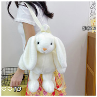 Sac à dos en peluche créatif grande taille blanc avec longues oreilles, sac d'école en forme de lapin de dessin animé avec bretelles réglables pour enfants et filles