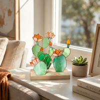 Ornement en verre artisanal personnalisé avec motif de cactus, décoration d'intérieur Art Déco unique, cadeau idéal, attrape-soleil pour étagère, succulente
