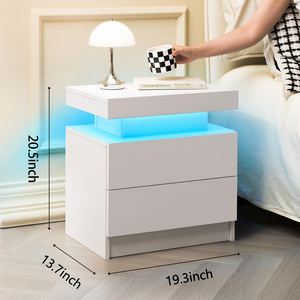 โต๊ะข้างเตียง LED พร้อมลิ้นชัก 2 ชั้น ตู้เก็บของทันสมัยสำหรับห้องนอน สีขาว - Product Image 2