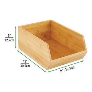 Bac de rangement empilable en bambou, organisateur rectangulaire en bois pour cuisine, chambre, bacs cubes - Product Image 4