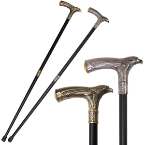 Canne de marche en alliage avec design tête d'aigle, textures d'ailes en relief, poignée incrustée de pierres imitation cristal jaune – Vente en gros - Product Image 1