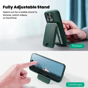 Vegan PU Stand Wallet Cartera magnética compatible con MagSafe Wallet para todos los teléfonos