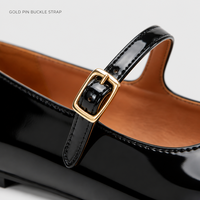 Chaussures plates rétro Mary Jane à bout carré en cuir verni noir brillant, fabriquées à la main en France, semelle intermédiaire en caoutchouc, doublure en cuir véritable, privées
