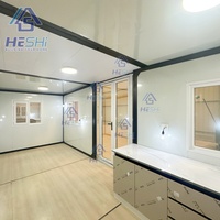 Casa Contenedor Moderna HESHI, Oficina Rectangular con Paneles de Madera, Marco Negro, Casa Modular Prefabricada