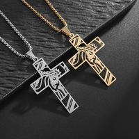 Vente en gros de collier pendentif croix de jésus vintage en acier inoxydable personnalisé collier de foi pendentif croix creuse pour hommes