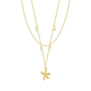 Gemnel 925 Plata Keola collar en capas deslustre-libre y resistente al agua perla estrella de mar encanto extensor colgante collar - Product Image 1