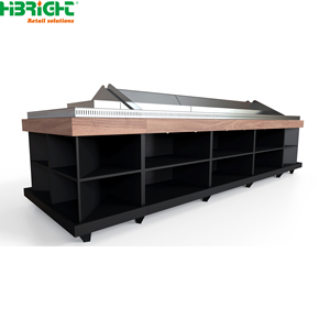 Estante de exhibición de supermercado con acabado de madera negra, góndola de venta al por menor, contenedor de almacenamiento abierto, accesorio de tienda independiente - Product Image 2