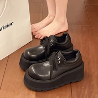 Chaussures décontractées à lacets pour femmes, collection automne 2026, en PU, à plateforme et semelle épaisse, bout rond, style britannique, talon compensé tendance