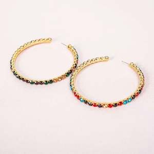 Pendientes de Aro Redondos Chapados en Oro con Diseño Geométrico Exagerado y Moderno, con Cristales de Estrás de Colores para Niños, Regalo para Fiestas y Aniversarios - Product Image 2