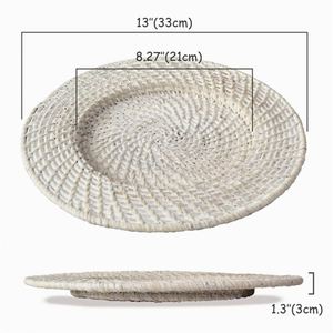 Đám Cưới Bộ Sạc Số Lượng Lớn Dệt Trắng Cổ Điển Sạc Tấm Boho Tấm Sang Trọng Tùy Chỉnh Vàng Mây Bambu Dịch Vụ Bambus Tấm 3 Bộ - Product Image 4