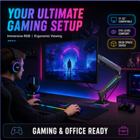 Support d'écran avec éclairage RGB personnalisable, bras à ressort, 17-32 pouces, VESA, hauteur réglable, support ergonomique à bras unique