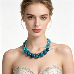 Collier Bohème Tressé à la Main avec Perles Style Turquoise, Ras-<span class=keywords><strong>de</strong></span>-<span class=keywords><strong>cou</strong></span> Multicouche pour <span class=keywords><strong>Femme</strong></span>, Bijou en Acrylique Idéal pour les Vacances d'Été à la Plage, Cadeau - Product Image 2
