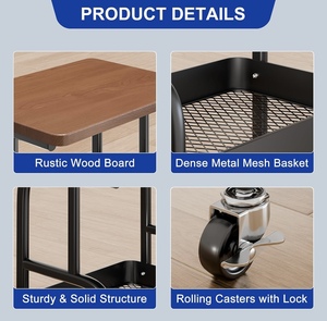 滚动三层打印机支架台机推车带储物电脑桌笔记本电脑桌 - Product Image 2