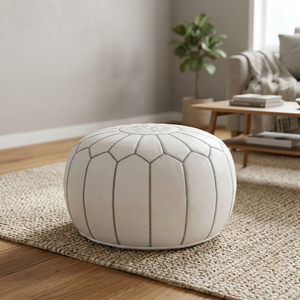 Embroidered <b>Leather</b> Pouf <b>Cushion</b> Cover Bohemian Style Handmade Stitched Design Envelop Closure Customizable 3-4 Color Fastness - Product Image 3