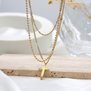 Three Layer <b>Cross</b> Pendant Necklace Gold Zinc Alloy Stackable <b>Chain</b> Clavicle Jewelry For Men And Women - Product Image 2
