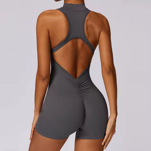 Vente en gros de shorts de yoga pour femmes personnalisés avec fermeture à glissière sur le devant Combinaison de yoga avec fermeture à glissière - Product Image 2