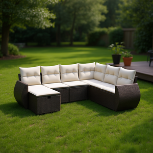 Conjunto de Sofás Modulares Modernos para Jardín, Muebles de Exterior de Ratán Marrón con Cojines de Espuma de Alta Densidad - Product Image 2