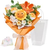 Bouquet de fleurs en fil tricoté avec tournesols réalistes et fleurs séchées, fait main, cadeau pour la fête des mères, vente en gros