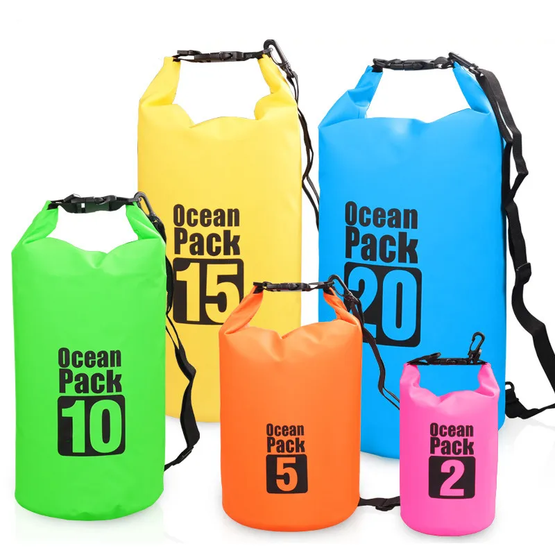 Açık su sporları yüzme botla kamp 2L5L10L15L20L30L büyük kapasiteli Pvc okyanus paketi su geçirmez kuru çanta