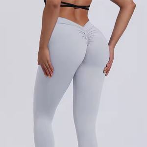 Leggings de yoga y entrenamiento para mujer, con estampado sin costuras, efecto fruncido para realce de glúteos, cintura alta, control de abdomen, espalda en V, cintura elástica y ligeros - Product Image 6