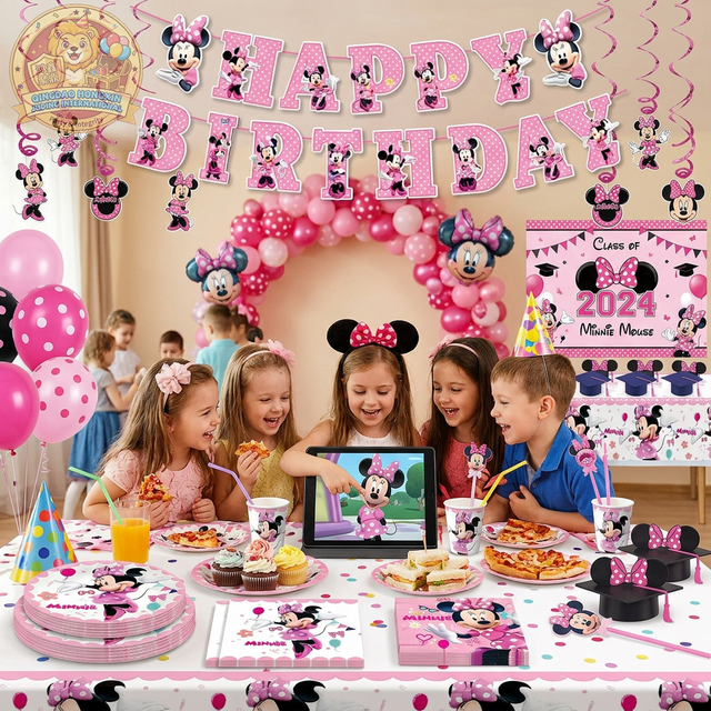 Mickey Minnie Theme Spiral Hanging Decorations Kids' Cartoon Birthday Supplies Party Decoration Sets Including Banner Balloon